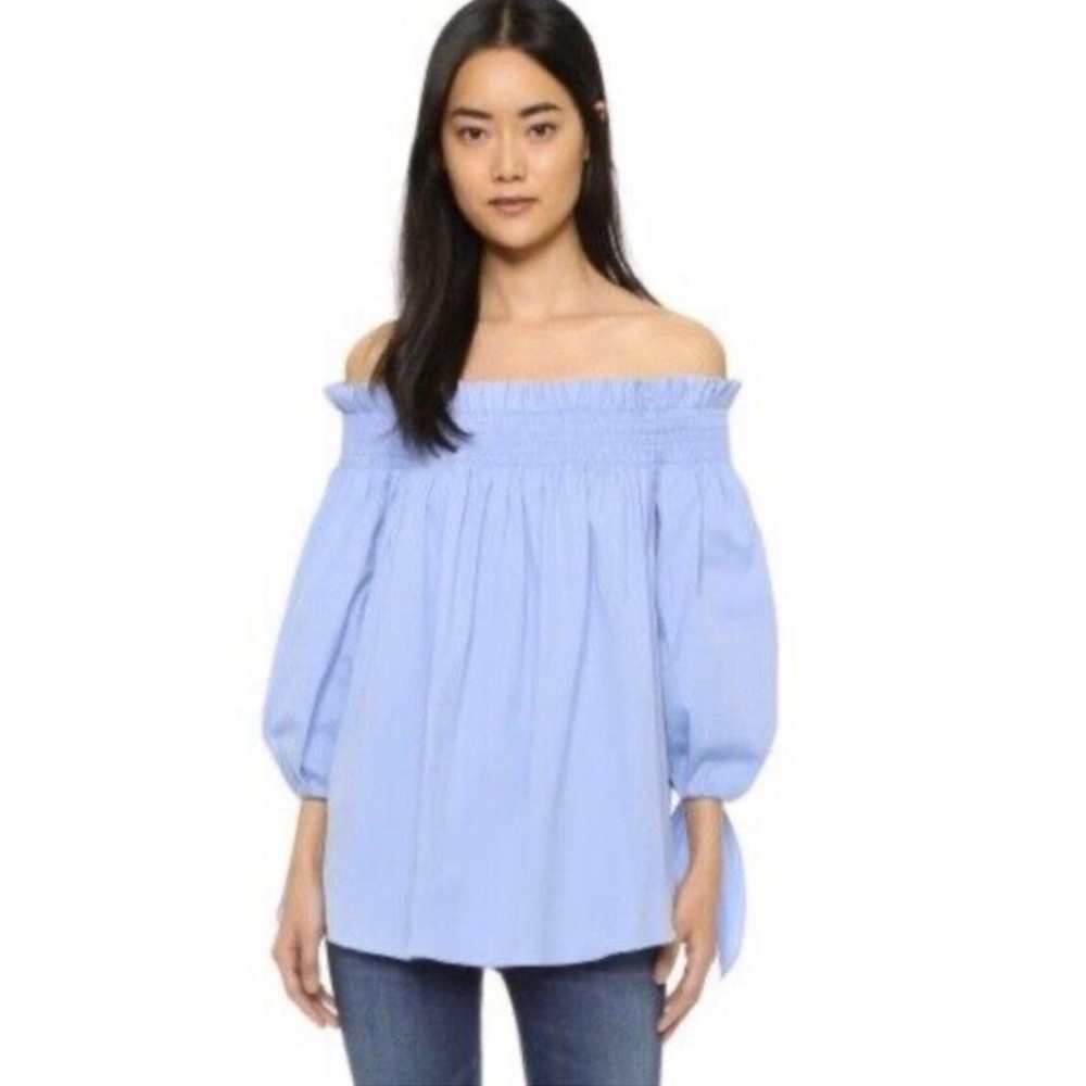 Caroline Constas Lou Blue Poplin Off The Shoulder Blouse S